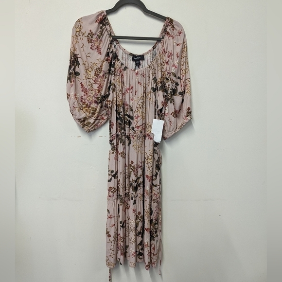 KAREN Kane Pink Floral Tiered Midi Dress XL Spring Poof Sleeve Feminine Romantic - Picture 9 of 16